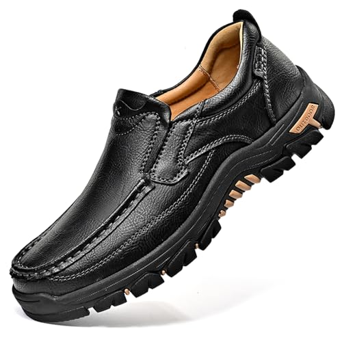 Men's Slip On Leather Loafers Wide Causal Non-Slip Handmade Walking Work Driving Sneaker Moccasin Shoes