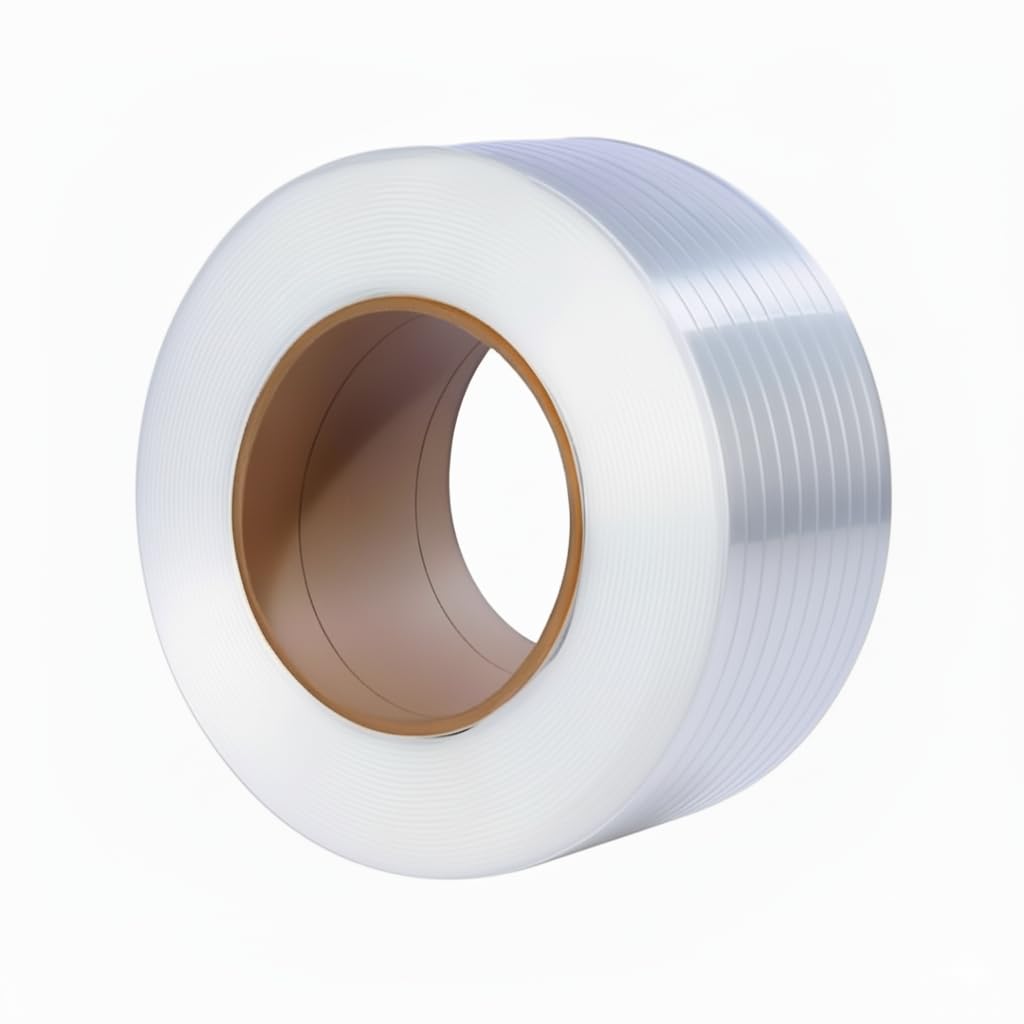 Polypropylene(PP) Strapping Roll 6,000' Length x 1/2" Width x 0.03" Thickness, 300 lbs Break Strength 8″ Coil Core, Heavy Duty PP Strapping for Pallets, Boxes & Industrial Packaging, White