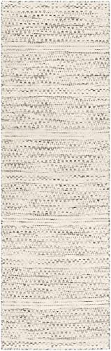Hauteloom Williford Natural Fiber Contemporary Living Room Bedroom Runner Rug - Moroccan Farmhouse -100% Wool - Handmade Handwoven Carpet - Bohemian No Pile - Black, Cream, Beige - 2'6