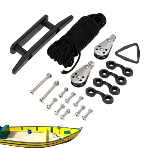 Kit completo di corda e carrello per kayak, filo in nylon da 9,2 m con moschettoni, viti per carrello, rivetti e occhielli per cuscinetti, accessorio multiuso per barca, ancoraggio, ormeggio, sistemi