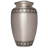 Liliane Memorials Heart Silver Funeral Urn by Cremation Urn for Human Ashes - Hand Made in Brass - Suitable for Cemetery Burial or Niche - Large Size fits remains of Adults up to 200 lbs- Corazones