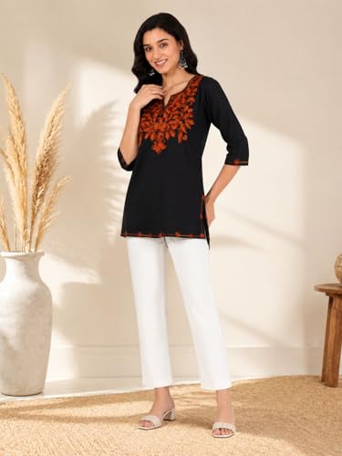 Image of Women's Pure Cotton Embroidered Short Kurtis