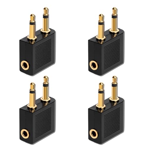 FirSea 4 PACK Adattatore per cuffie da aereo, adattatore per cuffie/auricolari da 3,5 mm maschio a 3,5 mm femmina placcato oro per sistema di intrattenimento in volo