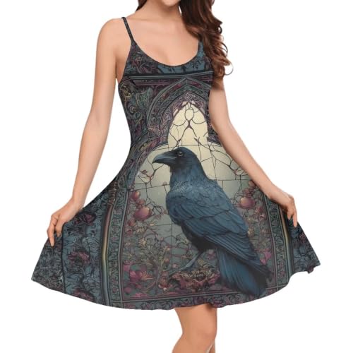 Image of Women's Spaghetti Strap Dress Summer Casual Swing Sundress Girls Beachwear Swing Mini Dress
