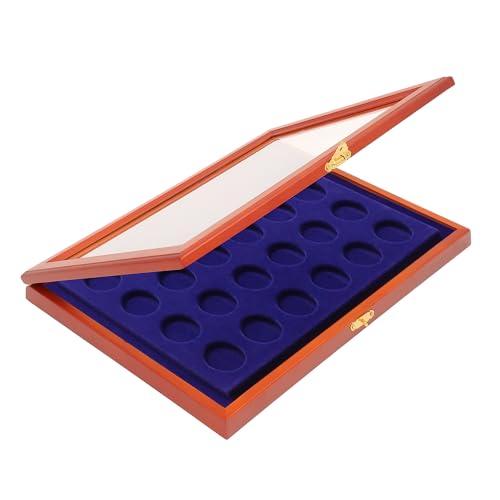 SAFE 5867 Cofanetto in Legno per 24 Monete Ø38 mm – Vetrina da Parete con Vetro Reale, Interno in Velluto Blu – Per 10 Euro e 20 Euro