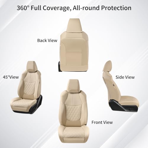 Image of Huidasource Custom Fit RAV4 (Gas Only) Front Seat Covers, Beige Waterproof Faux Leather Full-Coverage for 2019-2024 Toyota RAV4 LE /XLE & XLE Premium /Limited (Does Not Fit Adventure and TRD Off-Road)