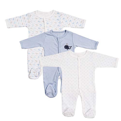 Viviland Bebé Niño Niña Pijama, algodón de Manga Larga Pelele, Paquete de 3, 0-12 Meses