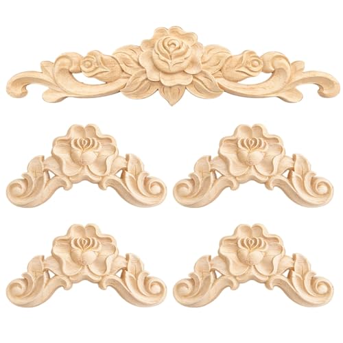 5sets 7.87 * 2inch Wooden Accents for Crafts and DIY Projects Wood Appliques Decorative Wood Appliques for Home Decor Wood Appliques for Furniture and Wall Decor