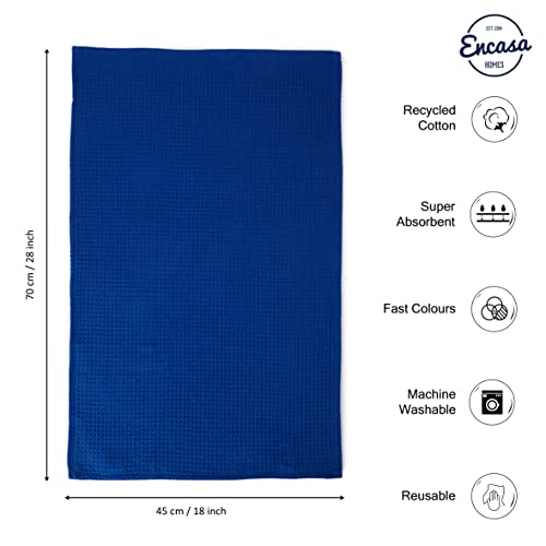 Encasa Homes Anti-Odour Waffle Kitchen Dish Towels, 18 X 28 Inch (4 Pc Set) Highly Absorbent, Tea Towels For Cleaning & Quick Drying, Eco-Friendly Cotton - Blue #TOP3