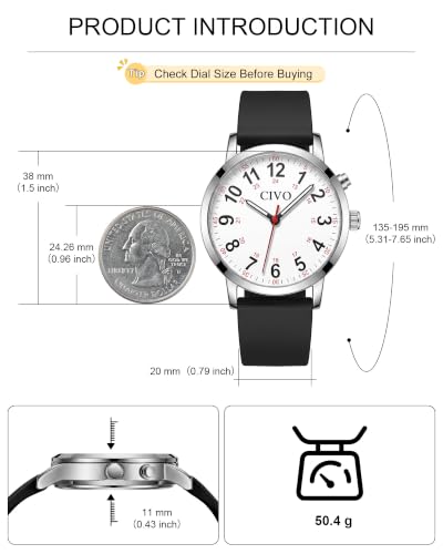 Image of CIVO Night-Light Nurse Watches for Women: Easy-Read Analog Waterproof Watch