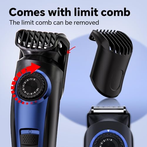 Image of Electric Beard Trimmer for Men Professional Adjustable Length and Hair Clipper, Men's Beard Mustache Trimming and Body Hair Trimmer, Cordless LED Digital Display , 140 min Running Time Rechargeable Type C (Blue)
