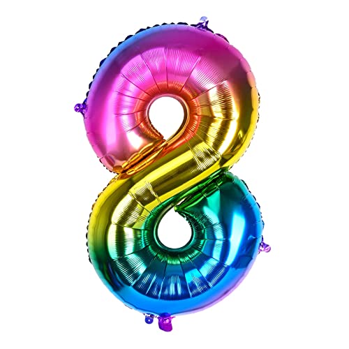 40" Giant Rainbow Helium Foil Number Balloons Self Inflating 0-9, Large Number 8 Balloon Gradient for Girls Boys Birthday Party Decorations/Anniversary Supplies - Number 8