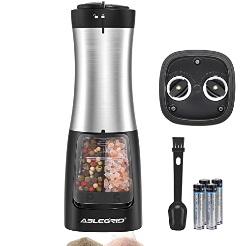 Ablegrid Electric Salt And Pepper Grinder 2 In 1 Battery Powered, Automatic Pepper Mill & Salt Grinder Refillable, Adjustable Coarseness, 2-Button Control, Ceramic Grinding Core, One-Handed Operation #TOP4