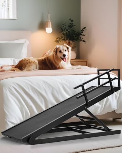 Dog Ramp for Bed, Dogs Bed Ramps for Large Dogs, Pet Ramp for Doggie to Get on Beds, 5-Position Pet Ramps for Large/Medium Dog for Couch/Car, 5 Adjustable from 15" to 28" Height