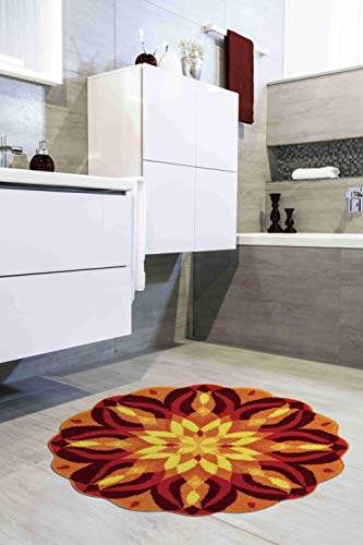 Grund Badmat, Ultrazacht en absorberend, Antislip, 5 jaar garantie, SELBSTVERWIRKLICHUNG, Mandala 80 cm rond, oranje - Image 3
