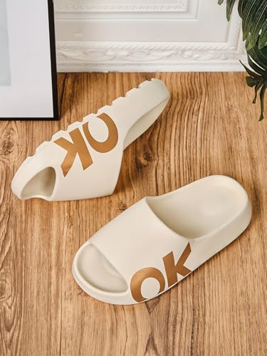 Men's Open Toe Breathable Open Toe Chunky Slippers With OK Pattern, Comfy Non Slip Casual Durable EVA Anti Odor Slides, Men's Summer Footwear2