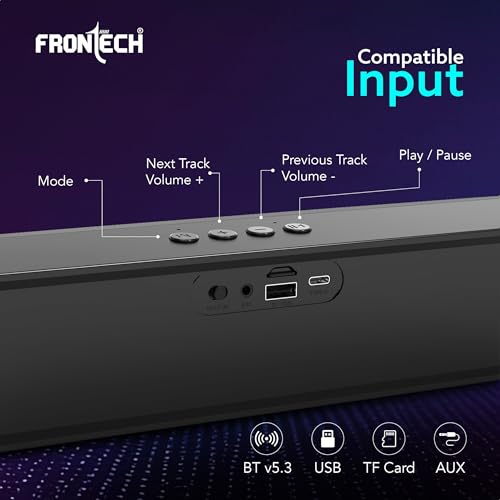 Image of FRONTECH ECHOLITE-264 Mini Soundbar | 25W Bluetooth Speaker | RGB Lighting | TWS | 2000mAh Battery | BT v5.3 | USB /TF /AUX | Type-C | Compact Speaker | 1-Year Warranty (SW-0264)