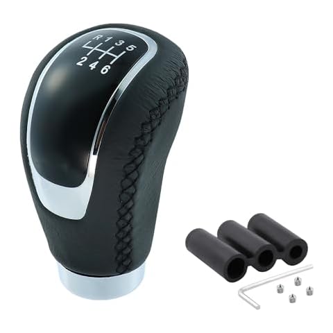 Bashineng 6 Speed Shift Knob Manual Shifter Knobs Handle Leather Gear Stick Driving Transmission Fit Most Car Truck SUV Vehicles (Black+Black Line) Cover