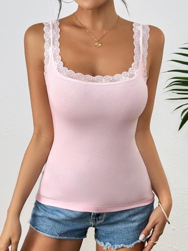 Image of Ibeauti 2 Pack Lace Camisole Tank Tops for Women Sleeveless Summer Going Out Tops Ribbed Cami Undershirts