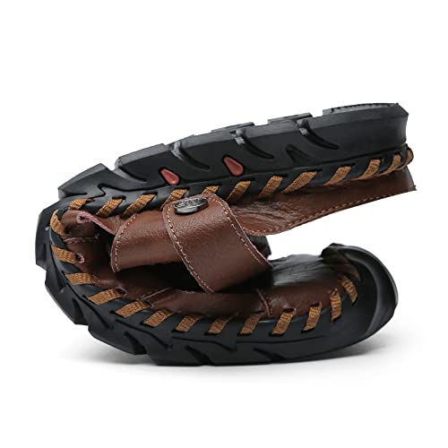 Image of JAMONWU Men's Casual Closed Toe Adjustable Leather Sandals Handmade Fisherman Beach Sandals
