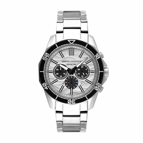 Image of Armani Exchange Silver Tone Watch for Men, Quartz Chronograph Movement and 44mm Case Size with Stainless Steel Strap