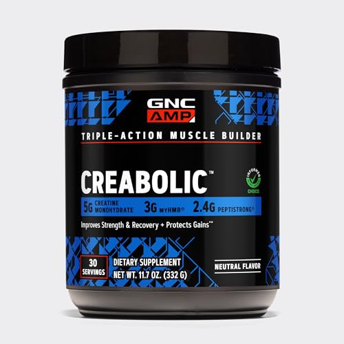 GNC AMP Creabolic - Creatine Monohydrate Powder - High-Potency 5g Creatine with HMB & PeptiStrong -...
