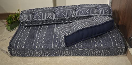 Image of ASHEVILLE Handcrafted Cotton Upholstery 2 Seater Sofa for Living Room Bedroom Home | No Wood Foldable Modular Sofa Set | Low Floor Seating Corner Cushion Sofa, 2 Person Lowseat (3 Pices, Indigo Blue)
