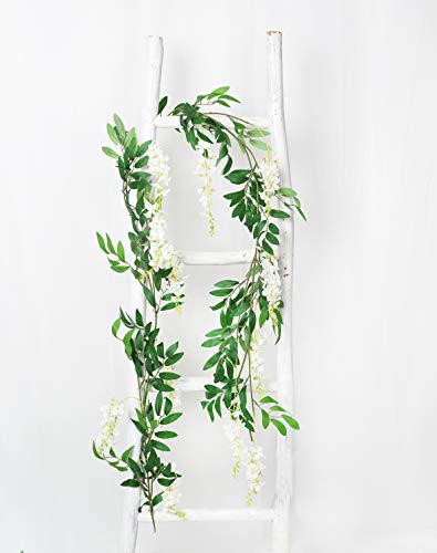 Dearhouse 2Pcs 6Ft/Piece Artificial Flowers Wisteria Garland Artificial Wisteria Vine Hanging Flower Greenery Garland For Home Garden Outdoor Wedding Arch Floral Decor (White) #TOP5