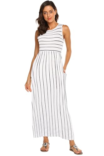 Image of Hount Women's Summer Sleeveless Striped Flowy Casual Long Maxi Dress with Pockets
