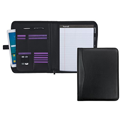 Samsill Executive Padfolio with Spine Accent - Resume Portfolio/Business Portfolio with Secure Zippered Closure, 10.1-inch Tablet Sleeve, Expandable Document Organizer & Writing Pad, Black
