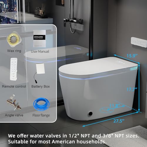Image of TOTTE Smart Toilet with Bidet Built-in, Auto Open /Close Lid, Auto Power 1000g MaP Flush, 1.28 GPF, One Piece Elongated Toilet with Instant Warm Water & Warm Air Dryer, Built-in Aroma