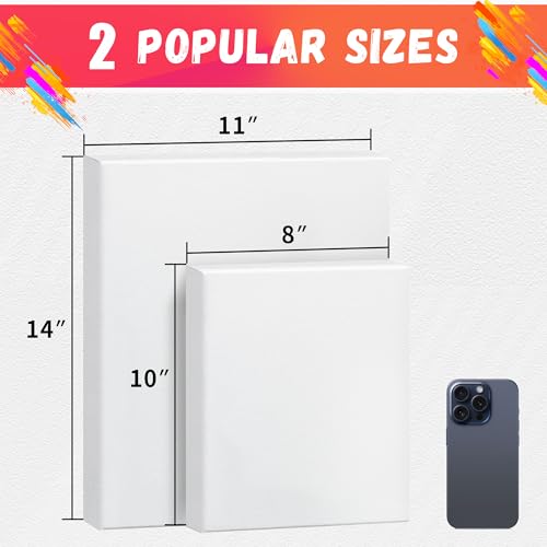 Image of FIXSMITH Stretched Canvas for Painting, 8 inchx10 inch, 11 inchx14 inch, Pack of 2, Pre-Primed Canvases Wood Framed, Blank White Painting Canvas Boards for Acrylic, Oil and Gouache Painting