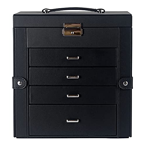 Kendal Large Black Leather Jewelry Box With Lock And Key, 5-Layer Watch Jewelry Organizer For Men Women With Mirror, Jewelry Storage Case, Bracelets Necklace Holder #TOP1