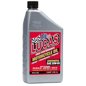Lucas Oil 10702 High Performance Synthetic SAE 20W-50 Motorcycle Oil – 1 Quart (Pack of 6)