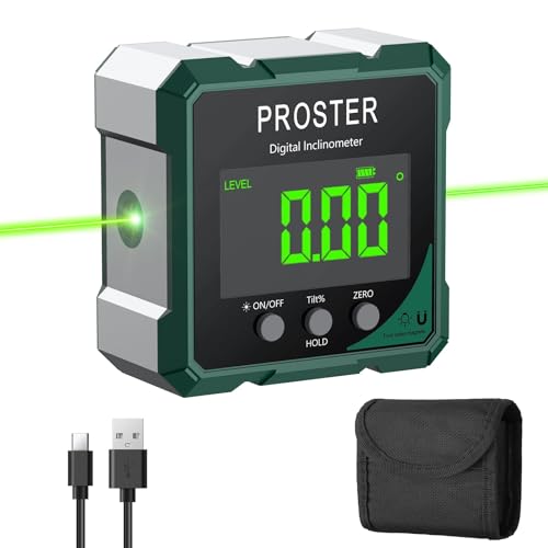 Proster winkelmesser Magnetische digitaler Neigungsmesser Winkelmessgerät Wasserwaage mit Starkmagnet für Holzwerkstatt Heimwerkstatt Baustelle DIY Dekoration LCD VA-Display IP54 aufladbar