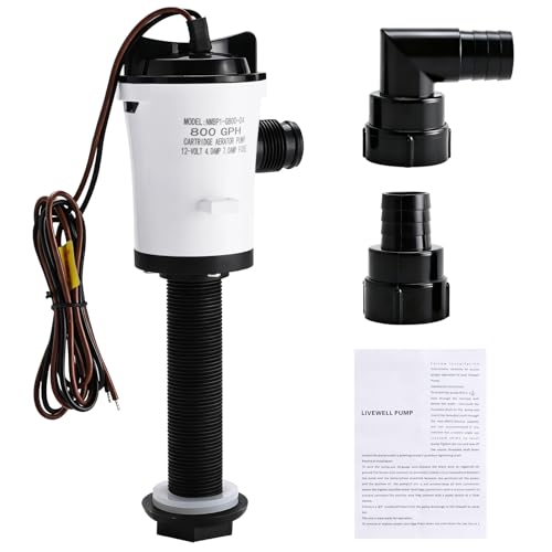 YaeMarine 12V DC 800 GPH Straight Baitwell Livewell Aerator Pump Live Bait Tank Aerator Livewell