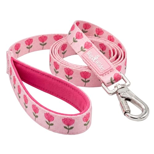 Image of Wag and Wilder Dog Collar and Leash Set for Small, Medium & Large Dogs - Heavy Duty Adjustable Collar & 5 FT Dog Leash Combo, Strong Metal Hook (Jaipur Bloom- Pink, Large, Leash Only)
