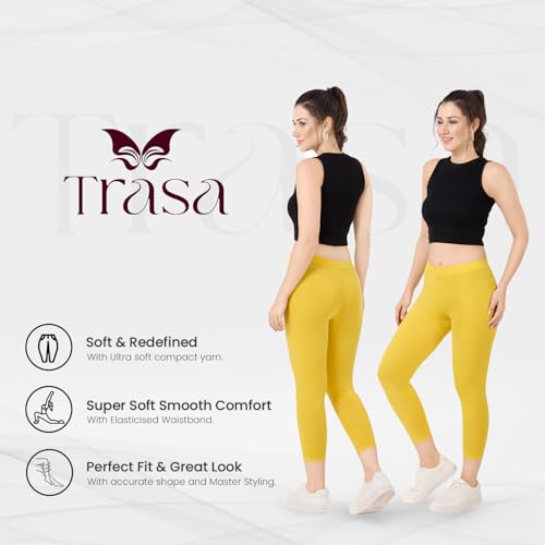 Image of TRASA Tailored Cut & Classic Fit Stretchable Cotton Fabric Mid-Rise Skinny Fit High Ankle Length /Cropped Length Leggings for Women, Available Size - M, L, XL, 2XL, 3XL, 4XL, 5XL