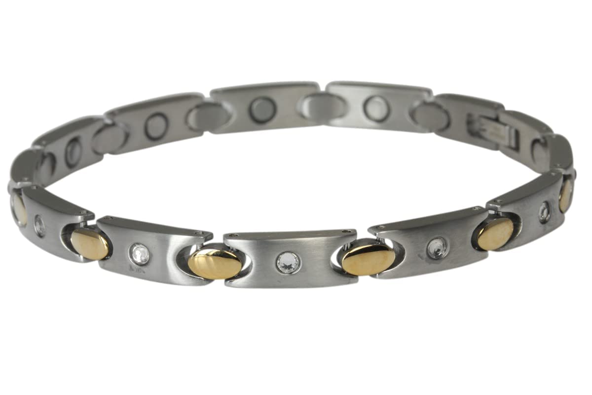 Deutsche Firma mit Service & Garantie | Magnetarmband Bicolor & Zirkonia | 11 Magnete 3000 Gauss | 6mm Schmal | Inkl. Gratis Kürzservice