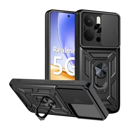 Image of Luxe Back Cover for Realme 14 5G | D10 Tough Armor | Sliding Camera Shield | 360 Protection | Kickstand Ring Holder | Military-Grade Shockproof Bumper
