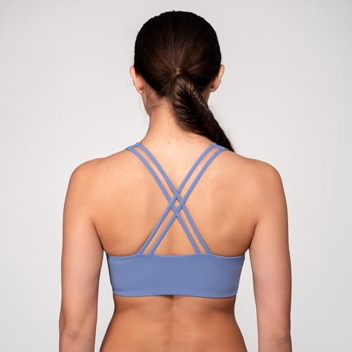Floatley Be Well Medium Impact Sports Bra Wirefree Soft Comfort Pull On Criss Cross Strappy Back with Embedded Pads for Women3