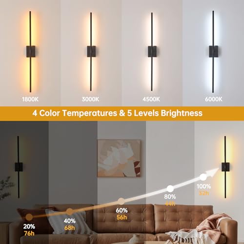 Image of Shenmoyl Battery Operated Wall Sconce Set of 2, 10000mAh Rechargeable Wall Sconces with Detachable Battery, Indoor 350Rotate Wall Lights for Bedroom Living Room, Black, 31.5 Inch