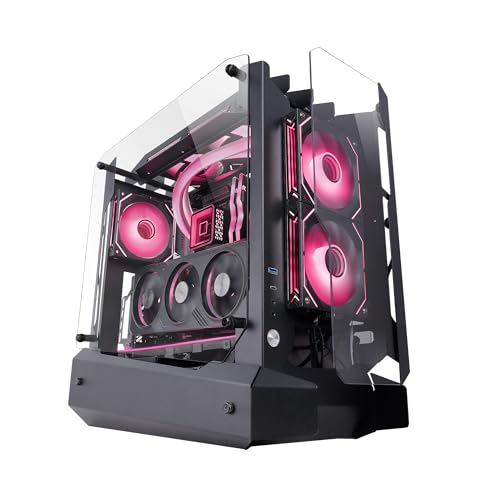 MARSGAMING MC-Edge, Caja Gaming ATX, Diseño Open Air, Triple Panel Cristal Templado, Semitorre PC Soporte Refrigeración Líquida hasta 240mm, Sistema Gestión Cableado Interno, USB-C y USB 3.0, Negro