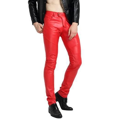 RICOCHO Pantalones de Cuero de Motorista para Hombres Pantalones de Cuero de imitación de Motocicleta Negros para Hombres, Pantalones de Cuero de PU Ajustados para Hombres