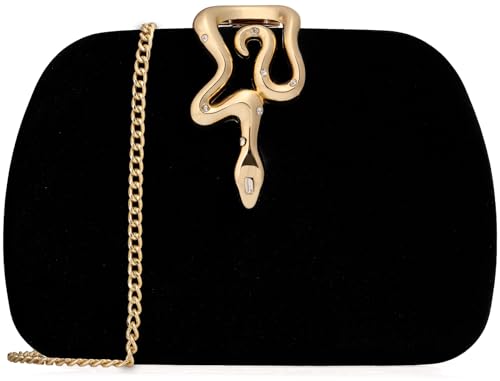 Image of Velvet Evening Clutch Purse for Women-Snake Clasp Formal Handbag,Hard Shell Design Bag for Weddings, Parties, Prom&Special Occasions(Black)