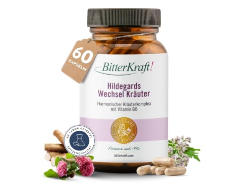 BitterKraft! Wechseljahre-Kapseln 90Stk mit Yamswurzel Rotklee & Baldrian Eisen Vitamin B6 B12 Calcium Folsäure ohne Zusatzstoffe natürliche Balance 100% Natur Vegan - Made in Germany