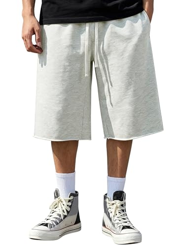 LVCBL Kurze Hosen Herren Sommer Shorts Joggingshorts Baggy Sweatpants Kurz Gym Sportshorts Mit Kordelzug Hell Grau M