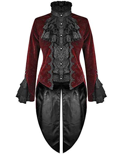 Devil Fashion Femmes Gothique Queue de Pie Veste Rouge Noir Damas Velours Brocart Victorien Steampunk Régence Aristocrate Vampire Mariage - Rouge & Noir, M thumbnail