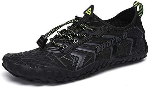 UBFEN Water Shoes for Men Women Quick Dry Swim Aqua Socks, Black, 9.5 Women/7.5 Men