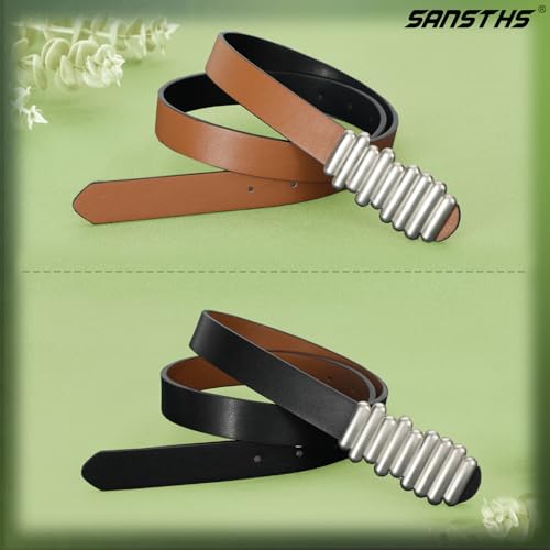SANSTHS Skinny Reversible Belts for Women, Two-in-one Women Thin Belt for Dresses Jeans Pants with Gold Buckle